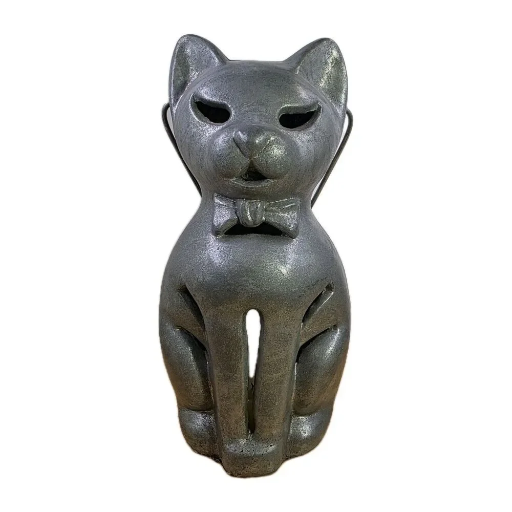 Kitty Cat Cast Metal Lantern Spooky Candle Luminary Indoor Outdoor Halloween